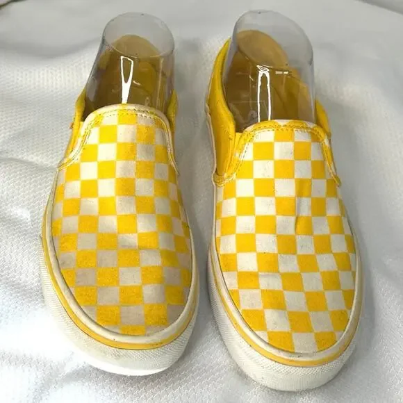 VANS Off The Wall Checkerboard Women's Size 7 Slip-On Sneaker Yellow & White - Picture 1 of 7
